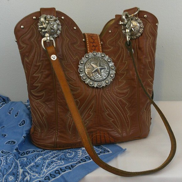 Justin Boot Purse Upcycled Leather Cowboy Boot Bucket Handbag - Picture 1 of 11